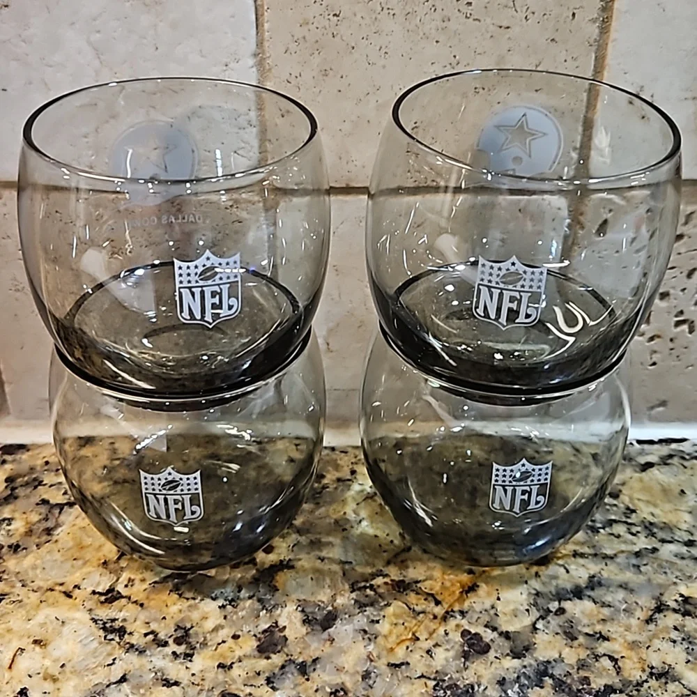 NFL DALLAS COWBOYS‎ SMOKEY ROLY POLY HIGHBALL SET 4 GLASSES VINTAGE 1970s